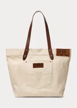 Leather-Trim Twill Tote
