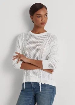 Lacing Cable-Knit Cotton Jumper