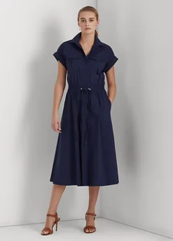 Cotton-Blend Short-Sleeve Shirtdress