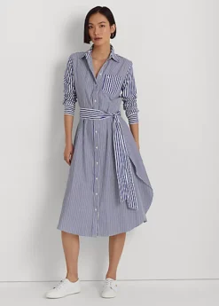 Striped Cotton Broadcloth Shirtdress