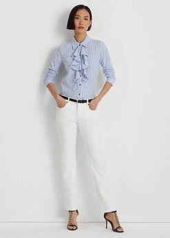 Striped Ruffle-Trim Cotton Oxford Shirt -Family Flair Sales Store s7 1466055 alternate1