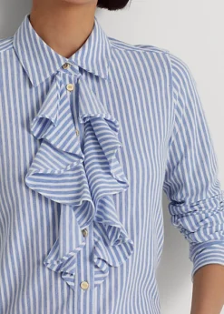 Striped Ruffle-Trim Cotton Oxford Shirt -Family Flair Sales Store s7 1466055 alternate4