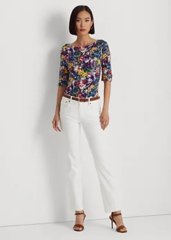 Floral Stretch Cotton Boatneck Tee -Family Flair Sales Store s7 1466058 alternate1