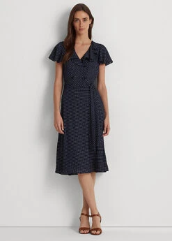 Polka-Dot Georgette Belted Dress