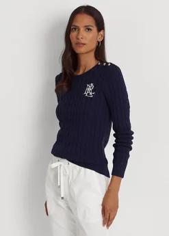 Button-Trim Cable-Knit Jumper