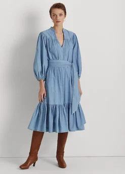 Chambray Blouson-Sleeve Dress -Family Flair Sales Store s7 1466113 alternate1