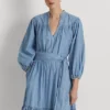 Chambray Blouson-Sleeve Dress
