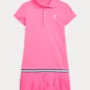 Pleated Stretch Mesh Polo Dress