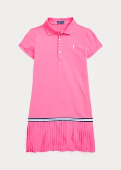 Pleated Stretch Mesh Polo Dress