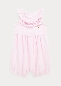 Striped Ruffled Mesh Bubble Shortall