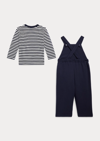 Striped Jersey Tee & Fleece Overall Set 2 Striped Jersey Tee & Fleece Overall Set - Image 2