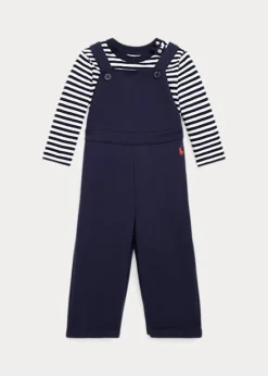 Striped Jersey Tee & Fleece Overall Set
