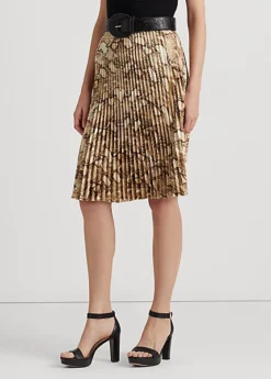 Snakeskin-Print Pleated Charmeuse Skirt -Family Flair Sales Store s7 1468614 alternate1