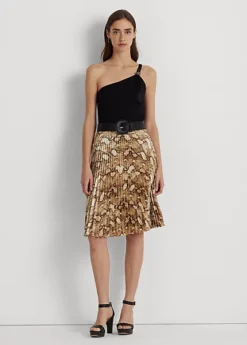 Snakeskin-Print Pleated Charmeuse Skirt