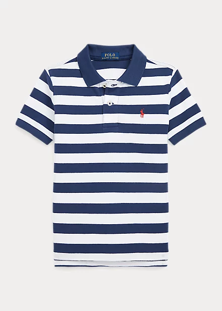 Striped Cotton Mesh Polo Shirt 1 Striped Cotton Mesh Polo Shirt