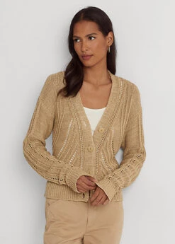 Pointelle-Knit Linen-Cotton Cardigan