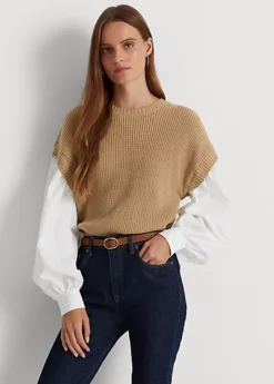 Layered Blouson-Sleeve Cotton Jumper