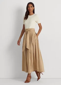 Belted Stretch Cotton-Blend Maxiskirt