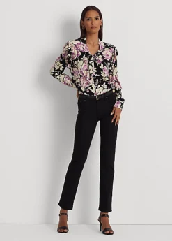 Floral Stretch Jersey Tie-Neck Top -Family Flair Sales Store s7 1468883 alternate1