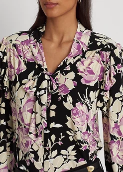Floral Stretch Jersey Tie-Neck Top -Family Flair Sales Store s7 1468883 alternate4