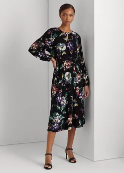 Floral Belted Stretch Jersey Dress