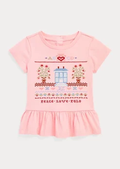 Cotton Jersey Graphic Peplum Top