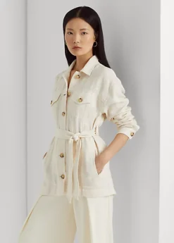 Belted Herringbone Linen Shirt Jacket