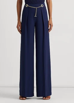 Pleated Georgette Belted Wide-Leg Trouser -Family Flair Sales Store s7 1474097 alternate1