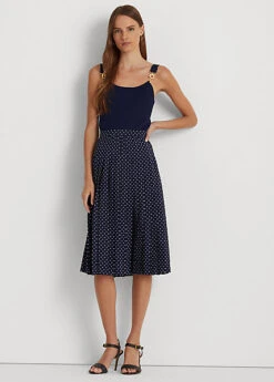 Polka-Dot Pleated Crepe Skirt