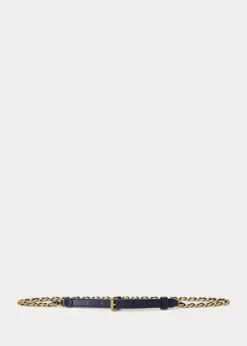 Nappa Leather And Chain Skinny Belt