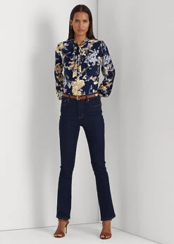 Floral Tie-Neck Stretch Jersey Top -Family Flair Sales Store s7 1474815 alternate1