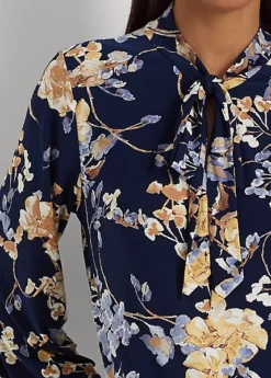 Floral Tie-Neck Stretch Jersey Top -Family Flair Sales Store s7 1474815 alternate4