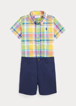 Plaid Poplin Shirt & Chino Short Set