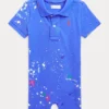 Paint-Splatter Cotton Mesh Polo Shortall