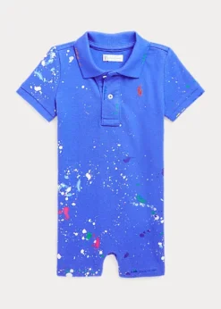 Paint-Splatter Cotton Mesh Polo Shortall