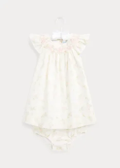 Floral Smocked Dress, Headband And Bloomer