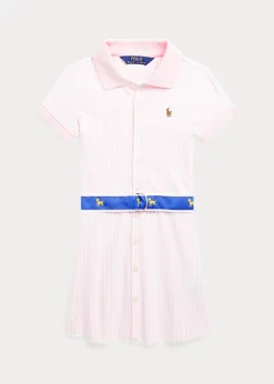 Striped Belted Knit Oxford Polo Dress