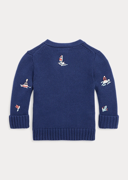 Nautical Cotton V-Neck Cardigan 2 Nautical Cotton V-Neck Cardigan - Image 2