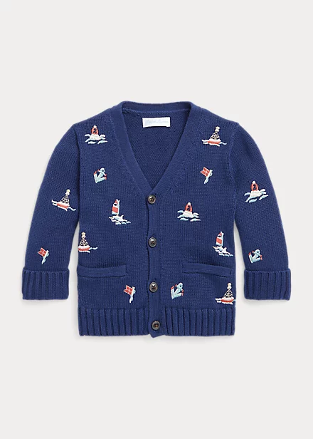 Nautical Cotton V-Neck Cardigan 1 Nautical Cotton V-Neck Cardigan