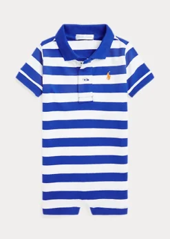 Striped Cotton Mesh Polo Shortall