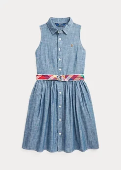 Belted Indigo Chambray Shirtdress