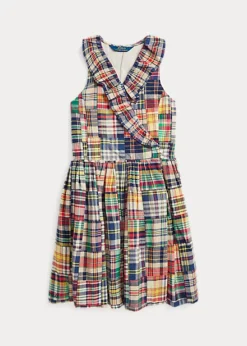 Ruffled Patchwork Madras Wrap Dress