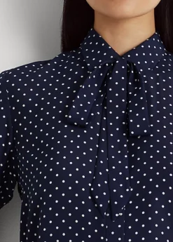 Polka-Dot Tie-Neck Crepe Shirt -Family Flair Sales Store s7 1477651 alternate4