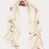 Painted-Print Pleated Organza Scarf