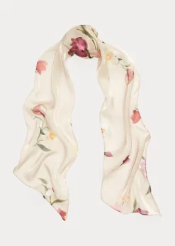 Painted-Print Pleated Organza Scarf